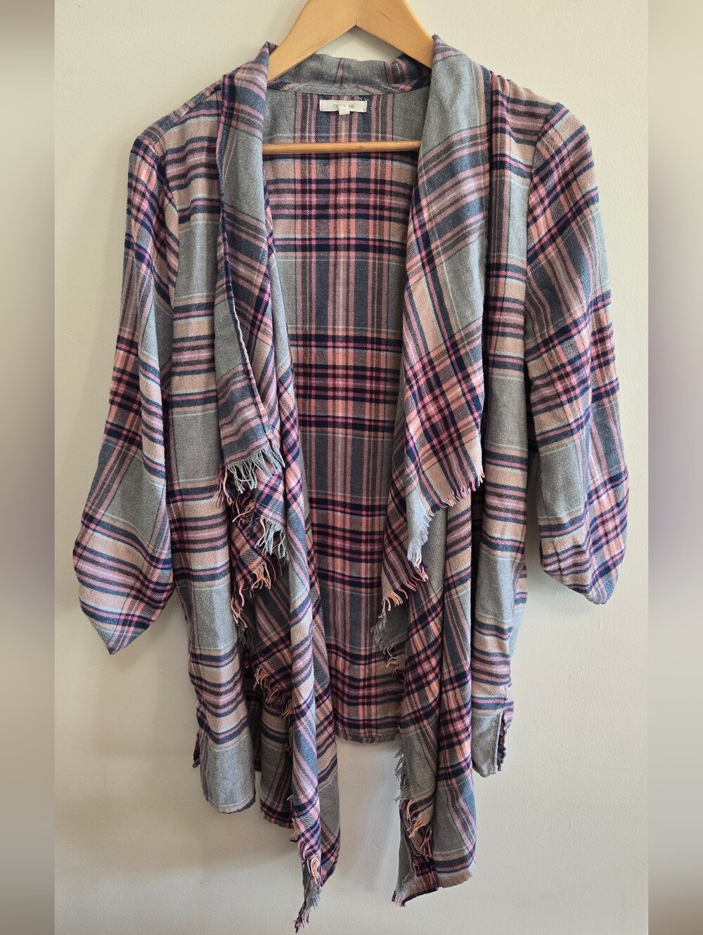 Maurices Pink and Gray Plaid Open Cardigan